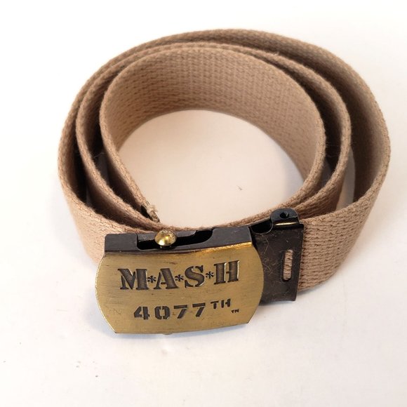 VTG 20th Fox Rare M*A*S*H 4077TH TV Show Brass Buckle Web Belt